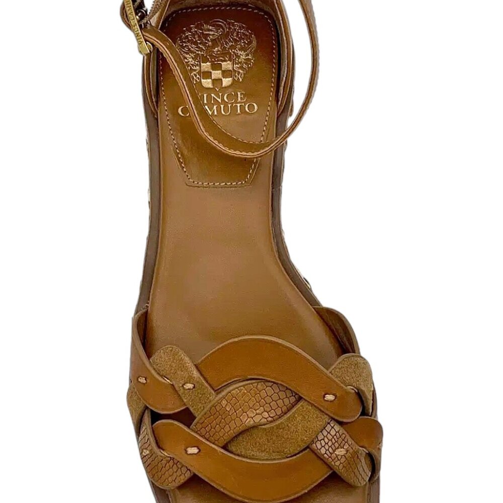 Vince Camuto Womens Baylees Sandals Sz 9 Leather Wedge Espadrille Aged Rum Brown - Picture 4 of 11
